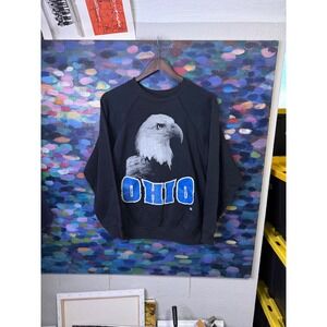 Vintage Tultex Ohio Eagle Sweatshirt Mens Large Black Raglan Graphic Pullover